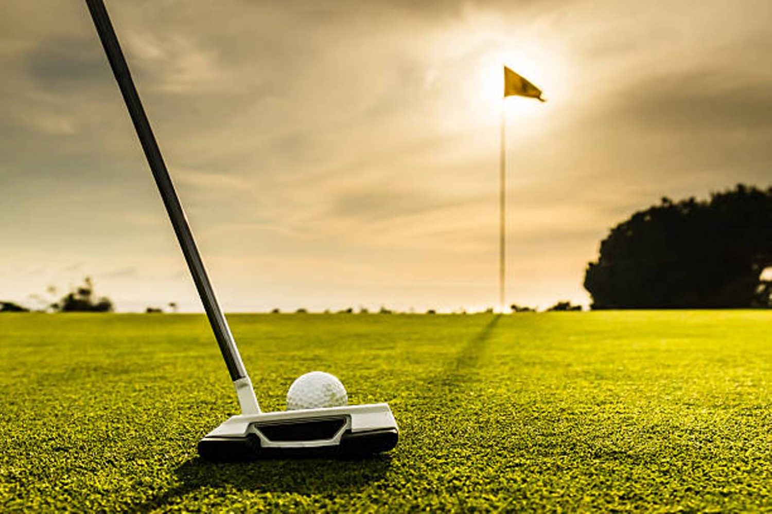 A golf flag and ball at sunset.  http://blog.michaelsvoboda.com/GolfBanner.jpg